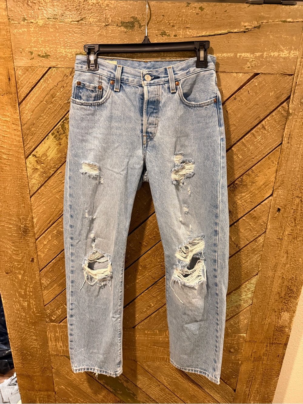 Levi's Light Blue Distressed Mom Jeans